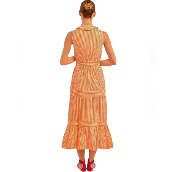 NWOT GRETCHEN SCOTT DESIGNS Hope Melon Striped Tiered Ruffled Sleeveless Dress